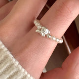Elegant Sterling Silver Pearl Dog Ring