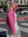 Women Streetwear Pink Striped Chic Long Sleeve Shirt