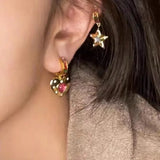 Heart and Star Gem Hoops Earrings