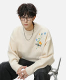 Oversized Floral Embroidered Knit Sweater