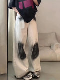 Distressed Detail High Waist Wide Leg Tie Jeans