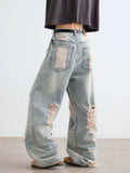 Gothic Blue Vintage Ripped Baggy Jeans