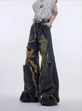 Y2K Streetwear Vintage Splicing Burr Edge Ripped Jeans