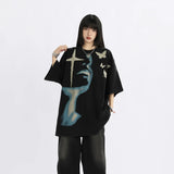 Women Retro American Style Oversized Portrait T-Shirt