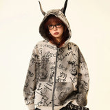 Women American Style Doberman Print Hooded Sweatshirt