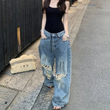 Vintage American Style Retro Ripped Baggy Jeans