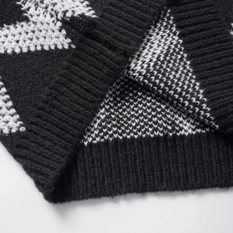 Streetwear Diamond Argyle Striped Knitted Sweater