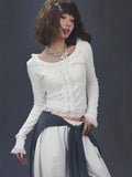 Women Spicy Lace Trim Long Sleeve T-shirt