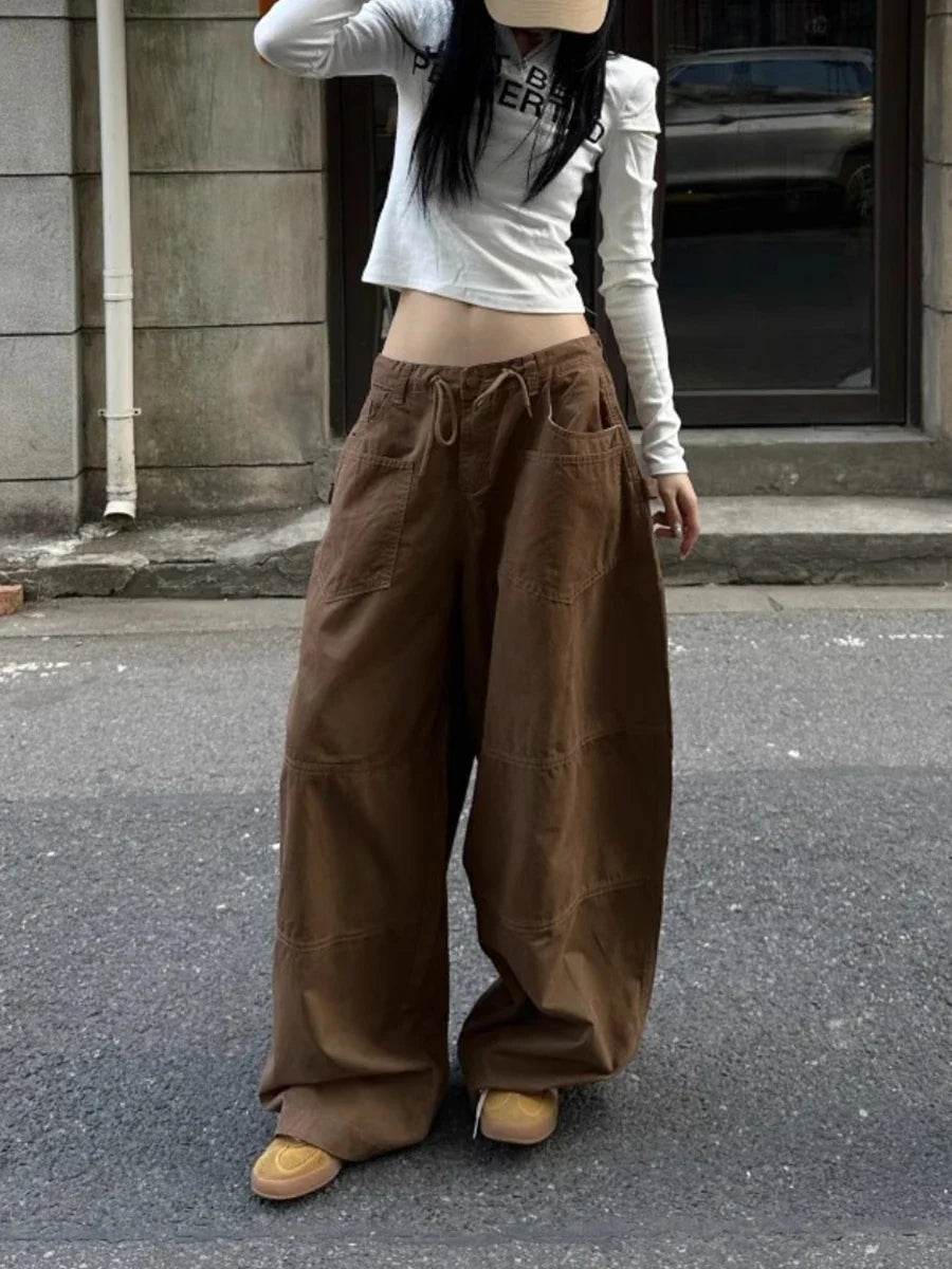 Y2K Oversized Brown Boyfriend Cargo Pants