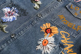 Butterfly Flowers Print Denim Jacket