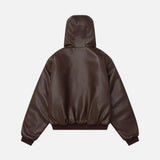 Retro Rivets Embroidery PU Leather Hooded Jacket