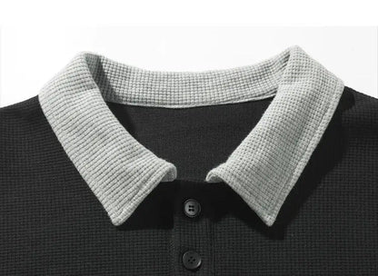 Versatile Faux Two Piece Polo Sweatshirt