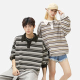 Y2K Japanese Style Stripe Knitwear Polo Sweater