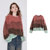 Gradient Round Neck Woolen Knitted Sweater