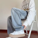 Vintage Distressed Blue Drawstring Straight Jeans