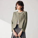 Woman Elegant Korean Tweed Crop Cardigan