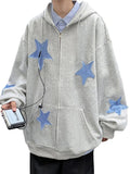 Streetwear Starry Zip Casual Long Hooded Sweatshirt