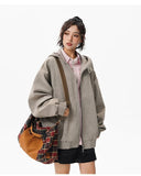Windproof Suede Zipper Hooded Leather Jacket