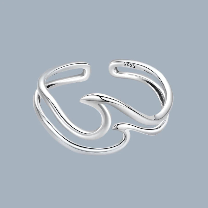 Minimalist Sterling Silver Ocean Wave Ring