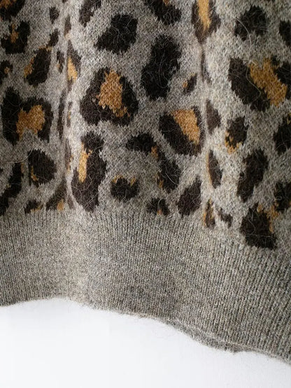 Leopard Knit Casual Cropped Sweater