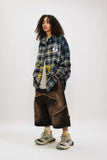 Women Flexible Vibrant Plaid Paint Splatter Shirt