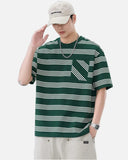 Chic Loose Fit Striped with Front Pocket T-Shirt