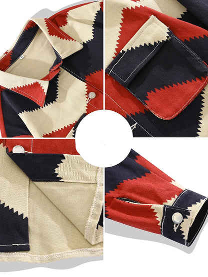 Contrasting Color Lapel Denim Jacket