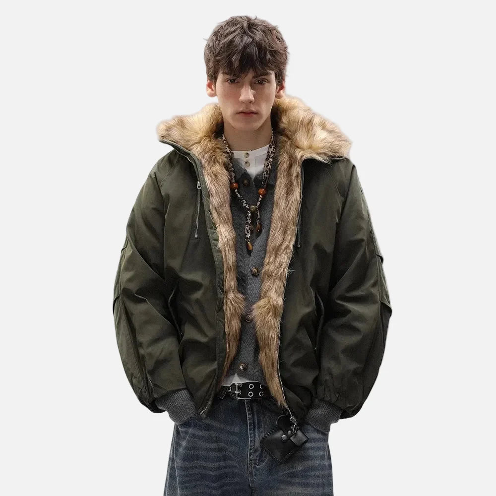 Retro Thick Quilted Fur Collar Jacket