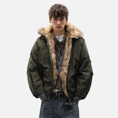 Retro Thick Quilted Fur Collar Jacket