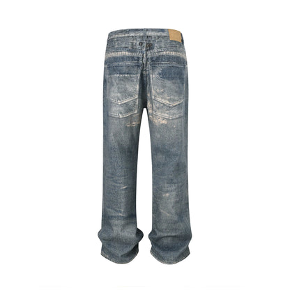 Vintage Digital Printed Distressed Jeans