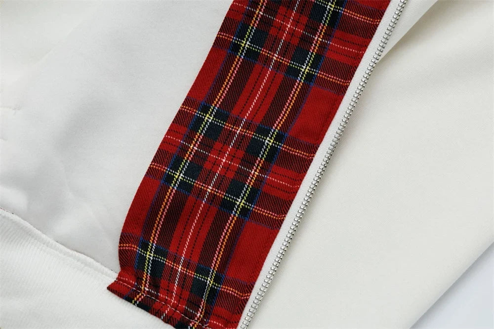 Y2K Insulated Zip Up Plaid Patchwork Sweatshirt