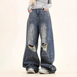 American Style Solid Color Ripped Jeans