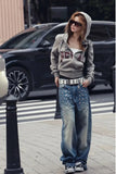 Vintage Washed Rivet Design Wide Leg Jeans