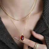 Vintage Nature Stone Pendant Golden Snake Necklace