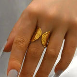 Gold Textured Leaf Open Ring