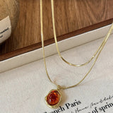 Vintage Nature Stone Pendant Golden Snake Necklace