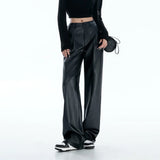 High Waist Black PU Leather Pants