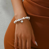 Shiny Pink Imitation Pearl Heart Charm Bracelets