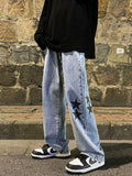 Star Print Oversized Denim Pants