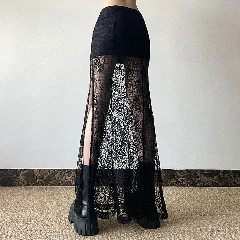 Dark Lace Patchwork Long Gothic Skirt