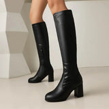 Women Vintage High Heels Knee Leather Boot
