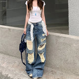 Y2K Plush Ripped Washed Denim Jeans