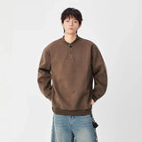 Casual Stand Collar Button Detail Sweatshirt