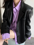 Women Stylish Retro Loose Motorcycle Leather Jacket