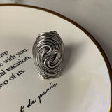 Silver Retro Swirl Distortion Gothic Ring
