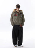 Handsome Original Embroidered Faux Fur Hooded Jacket