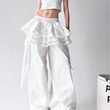 Contrasting Color Patchwork Lace Wide Pants