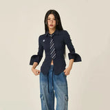 Women Stylish Trendy White Slim Fit Tie Shirt