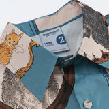 Oversized Loose Cat Graphic Button-Up Shirt