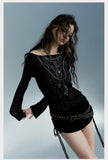 Black Gothic Off-shoulder Long Sleeved Top